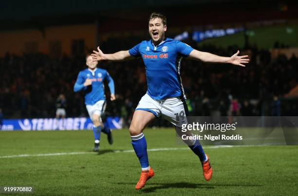 Steve Davies of Rochdale AFC celebrates scoring the second Rochdale AFC during The Emirates FA Cup Fifth Round match between Rochdale and Tottenham...