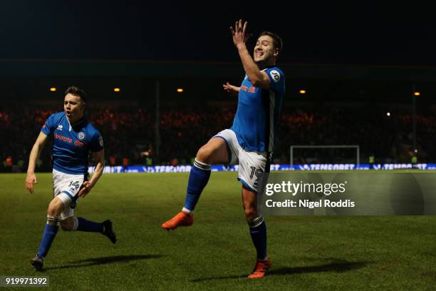 Steve Davies of Rochdale AFC celebrates scoring the second Rochdale AFC during The Emirates FA Cup Fifth Round match between Rochdale and Tottenham...