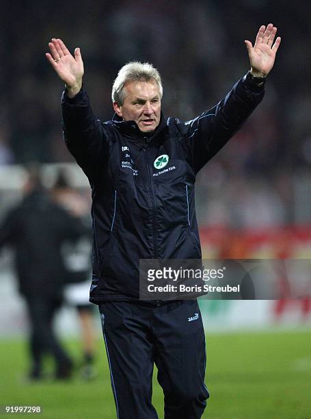 Head coach of Fuerth, Benno Moehlmann celebrates after winning the Second Bundesliga match between 1. FC Union Berlin and SpVgg Greuther Fuerth at...