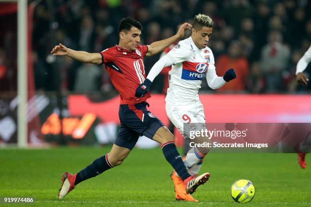 Junior Alonso Mujica of Lille, Mariano Diaz of Olympique Lyon during the French League 1 match between Lille v Olympique Lyon at the Stade Pierre...