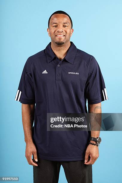 Assistant coach Damon Stoudamire poses for a portrait during NBA Media Day on September 28, 2009 at the FedExForum in Memphis, Tennessee. NOTE TO...