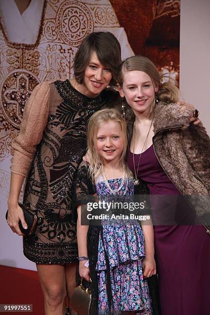 : Actress Johanna Wokalek, Tigerlily Hutchinson and Lotte Flack attend the world premiere of 'Pope Joan' at the Sony Center CineStar on October 19,...