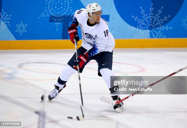 Jordan Greenway of United States during the Men's Ice Hockey Preliminary Round between USA and Olympic Athletes from Russia at Gangneung Hockey...