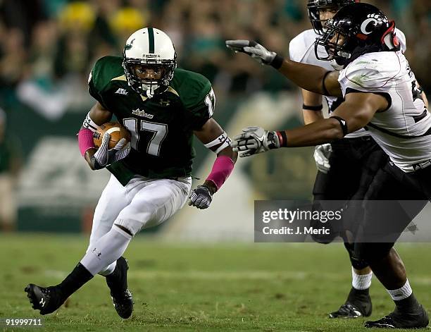 Receiver Sterling Griffin of the South Florida Bulls runs after a reception against the Cincinnati Bearcats during the game at Raymond James Stadium...