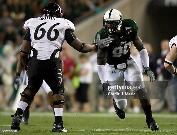 Defensive end Jason Pierre-Paul of the South Florida Bulls rushes the quarterback of the Cincinnati Bearcats during the game at Raymond James Stadium...