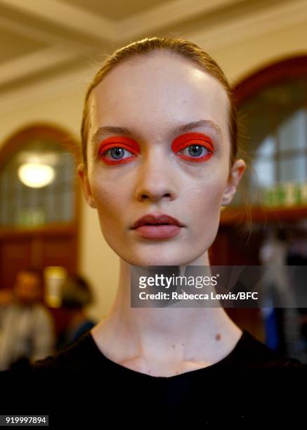 Model backstage ahead of the palmer//harding show during London Fashion Week February 2018 at on February 18, 2018 in London, England.