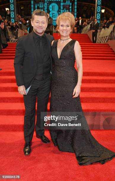 Andy Serkis and Lorraine Ashbourne attend the EE British Academy Film Awards held at Royal Albert Hall on February 18, 2018 in London, England.