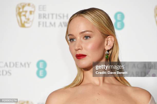 Jennifer Lawrence poses in the press room during the EE British Academy Film Awards held at Royal Albert Hall on February 18, 2018 in London, England.