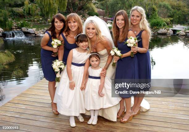 Singer Natasha Bedingfield with bridesmades Bekah Lebeau, Beth Redman, Nikola Kolvet and Karin Myrin pose after the wedding ceremony between her and...