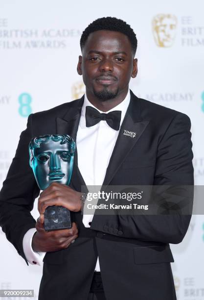 Daniel Kaluuya wins the EE Rising Star Award during the EE British Academy Film Awards held at the Royal Albert Hall on February 18, 2018 in London,...
