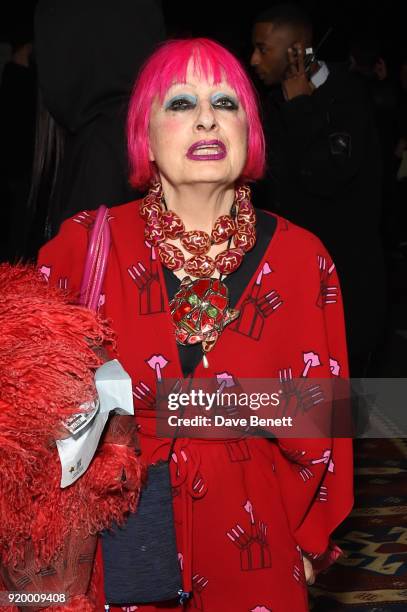 Zandra Rhodes attends the Ashish show during London Fashion Week February 2018 at BFC Show Space on February 18, 2018 in London, England.