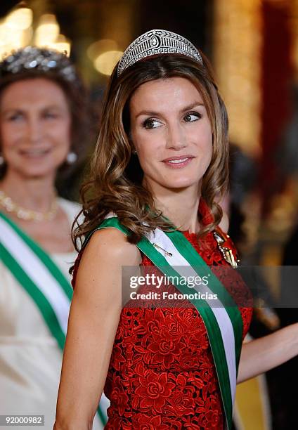 Princess Letizia of Spain attends a Gala Dinner honouring Lebanon President Michel Suleiman at the Royal Palace on October 19, 2009 in Madrid, Spain.