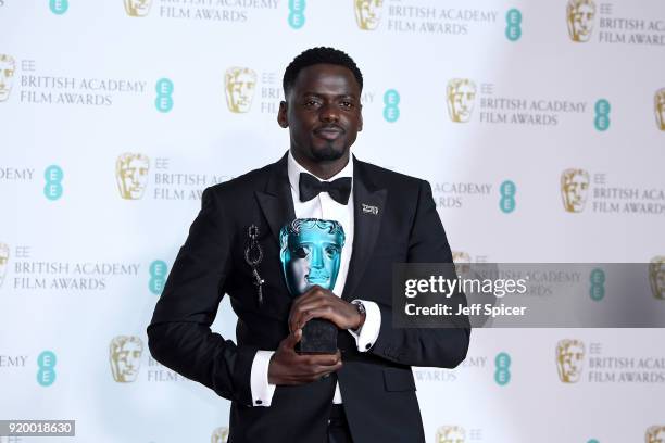 Actor Daniel Kaluuya, winner for the EE Rising Star award, poses in the press room during the EE British Academy Film Awards held at Royal Albert...