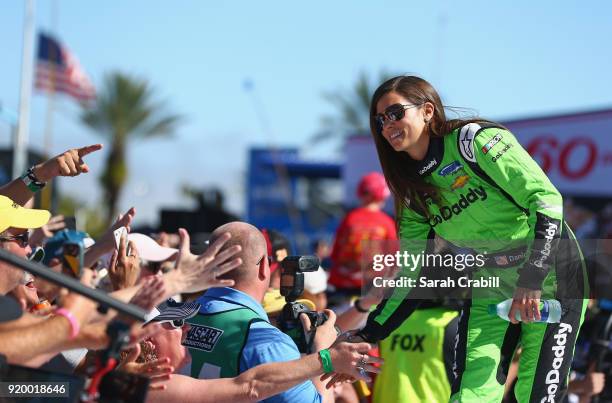 Danica Patrick, driver of the GoDaddy Chevrolet, is introduced during pre race festivities prior to the start of the Monster Energy NASCAR Cup Series...