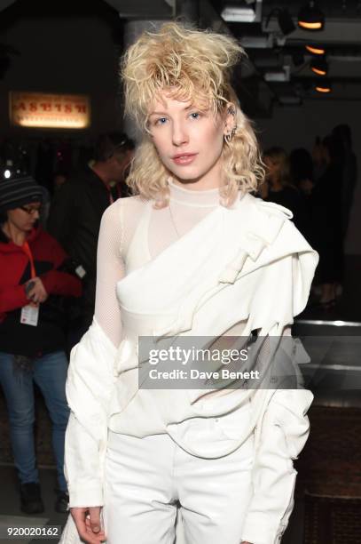 Charlie Barker attends the Ashish show during London Fashion Week February 2018 at BFC Show Space on February 18, 2018 in London, England.