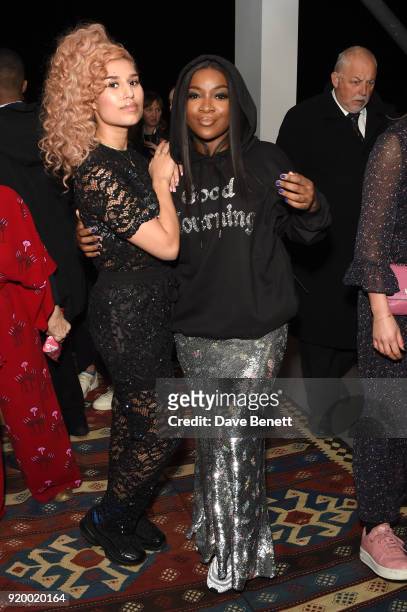 Raye and Ray BLK attend the Ashish show during London Fashion Week February 2018 at BFC Show Space on February 18, 2018 in London, England.