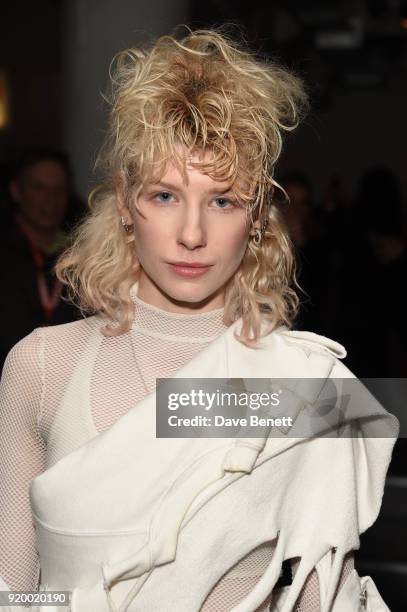 Charlie Barker attends the Ashish show during London Fashion Week February 2018 at BFC Show Space on February 18, 2018 in London, England.