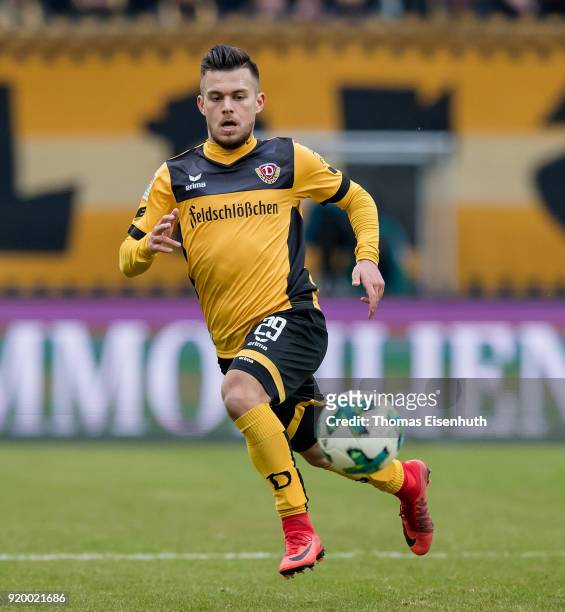 Sascha Horvath of Dresden plays the ball during the Second Bundesliga match between SG Dynamo Dresden and SSV Jahn Regensburg at DDV-Stadion on...