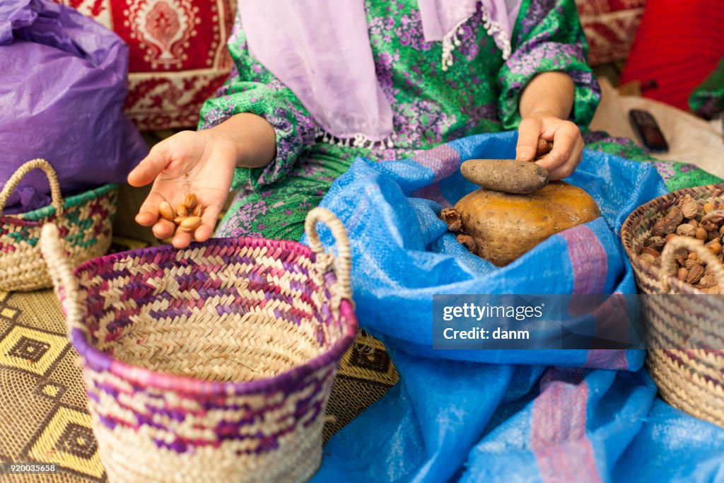 Woman on argan oil factory in Morocco