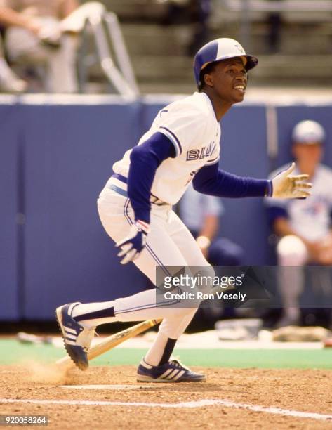 Tony Fernandez of the Toronto Blue Jays bats during an MLB game at Exhibition Stadium in Toronto, Ontario, Canada during the 1987 season.