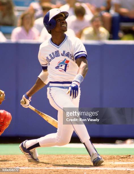 Tony Fernandez of the Toronto Blue Jays bats during an MLB game at Exhibition Stadium in Toronto, Ontario, Canada during the 1987 season.