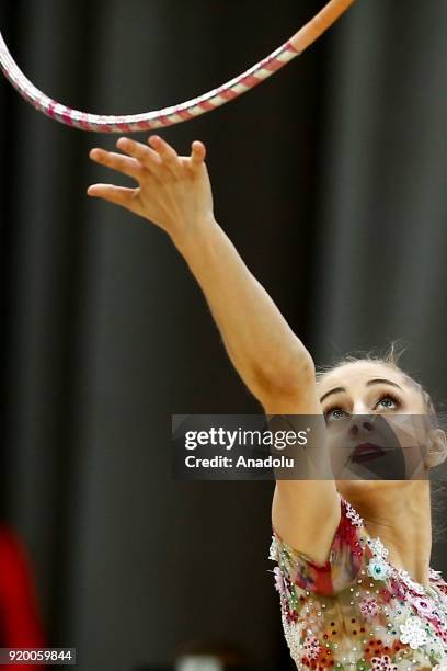 Boryana Kaleyn of Bulgaria performs during the 2018 Moscow Rhythmic Gymnastics Grand Prix GAZPROM Cup in Moscow, Russia on February 18, 2018.