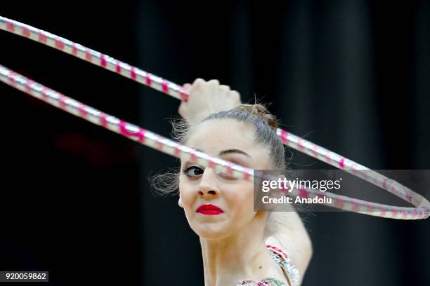 Boryana Kaleyn of Bulgaria performs during the 2018 Moscow Rhythmic Gymnastics Grand Prix GAZPROM Cup in Moscow, Russia on February 18, 2018.