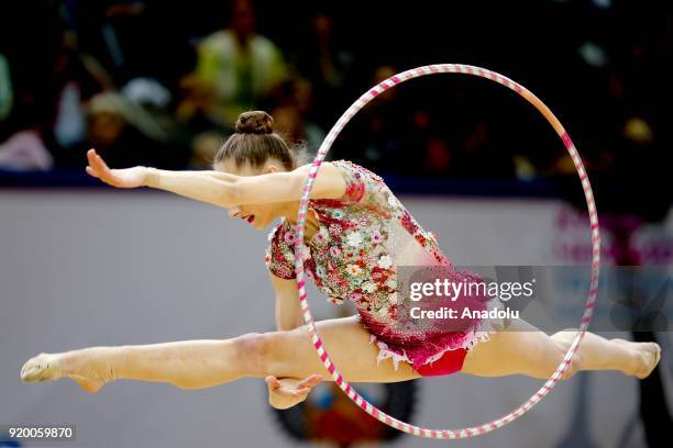 Boryana Kaleyn of Bulgaria performs during the 2018 Moscow Rhythmic Gymnastics Grand Prix GAZPROM Cup in Moscow, Russia on February 18, 2018.