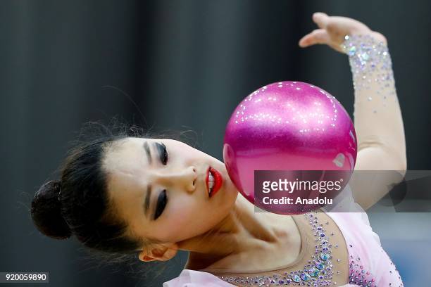 Kim Chaewoon of Korea performs during the 2018 Moscow Rhythmic Gymnastics Grand Prix GAZPROM Cup in Moscow, Russia on February 18, 2018.