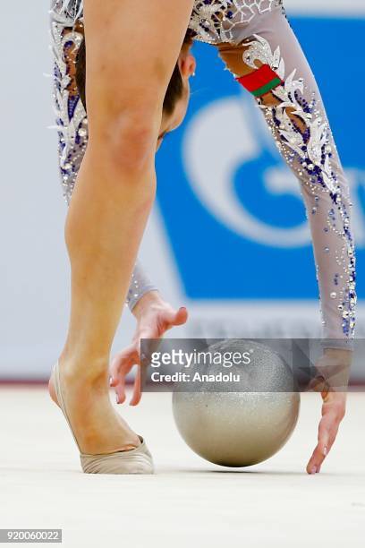 Katsiaryna Halkina of Belerus performs during the 2018 Moscow Rhythmic Gymnastics Grand Prix GAZPROM Cup in Moscow, Russia on February 18, 2018.
