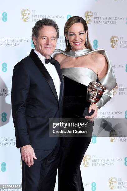 Actress Allison Janney , winner of the Best Supporting Actress award for her role in the movie "I, Tonya" and Bryan Cranston pose in the press room...