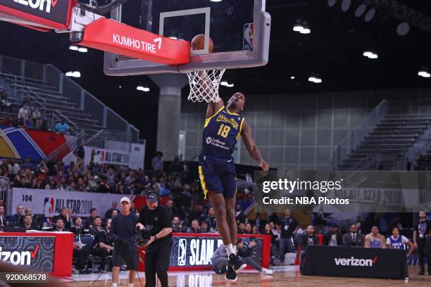 DeQuan Jones of the Fort Wayne Mad Ants dunks the ball during the 2018 NBA G-League Slam Dunk contest as a part of 2018 NBA All-Star Weekend at...