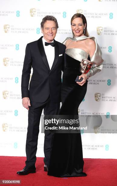 Actress Allison Janney , winner of the Best Supporting Actress award for her role in the movie 'I, Tonya' and Bryan Cranston pose in the press room...