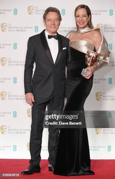 Bryan Cranston and Allison Janney, winner of the Best Supporting Actress award for "I, Tonya", pose in the press room during the EE British Academy...