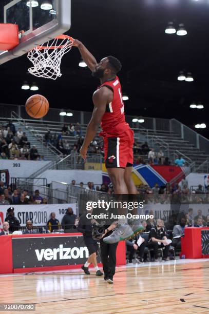 Ike Nwamu of the Sioux Falls Skyforce attempts a dunk during the 2018 NBA G-League Slam Dunk Contest as part of 2018 NBA All-Star Weekend on February...