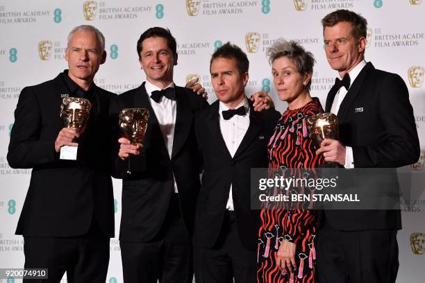 British-Irish filmmaker Martin McDonagh , producer Peter Czernin , supporting actor award winner US actor Sam Rockwell, and British producer Graham...