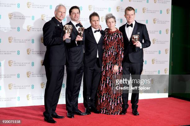 Martin McDonagh , Pete Czernin and Graham Broadbent , winners of the Outstanding British Film award, Sam Rockwell, winnerof the Best Supporting Actor...