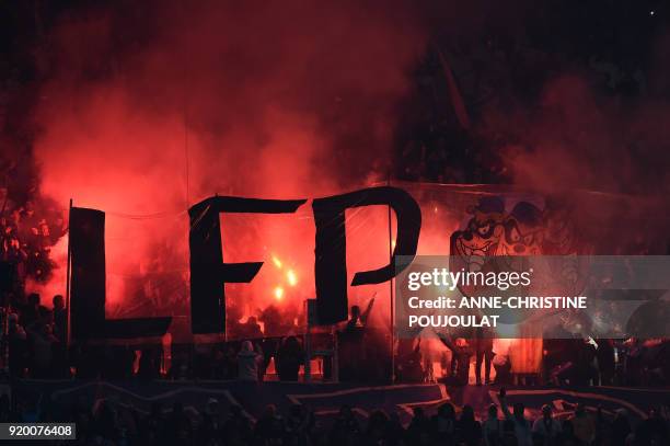Marseille supporters hold banners in protest against the French Professional Football league during the French L1 football match Marseille vs...