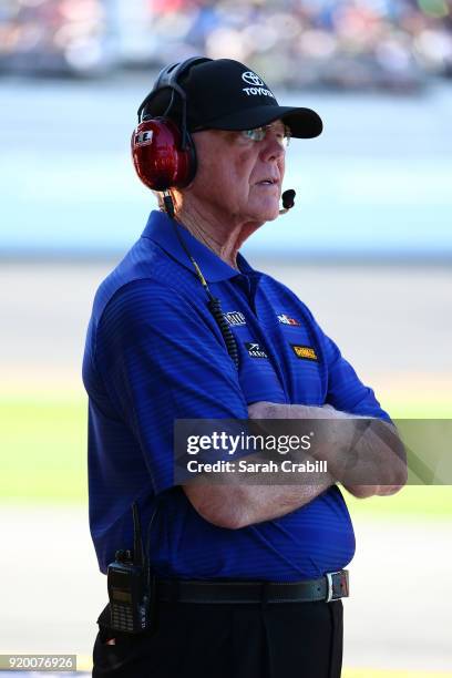 Team owner Joe Gibbs stands on pit road during the Monster Energy NASCAR Cup Series 60th Annual Daytona 500 at Daytona International Speedway on...