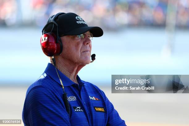 Team owner Joe Gibbs stands on pit road during the Monster Energy NASCAR Cup Series 60th Annual Daytona 500 at Daytona International Speedway on...