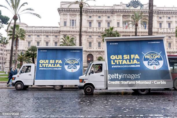 Billboards for elections to the politicsof Fratelli d'Italia party, for the next political elections on February 18, 2018 in Rome, Italy. The Italian...