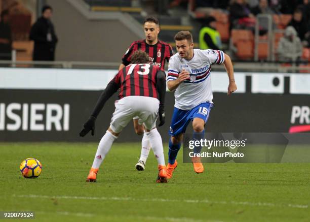 Karol Linetty during the Italian Serie A football match between AC Milan and Sampdoria at the San Siro stadium in Milan on February 18, 2018. .