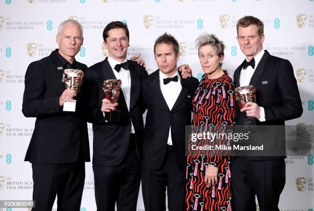 Martin McDonagh, Peter Czernin, Sam Rockwell, Frances McDormand and Graham Broadbent, accepting the Best Film award for 'Three Billboards Outside...