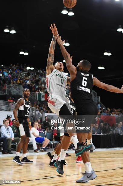 Juan Toscano of the Mexico National Team shoots the ball against the USA Team during the 2018 NBA G League International Challenge presented by Kumho...