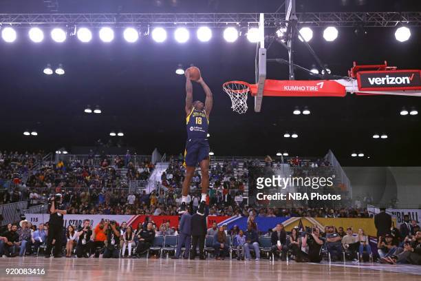 DeQuan Jones of the Fort Wayne Mad Ants dunks the ball during the 2018 NBA G-League Slam Dunk contest as a part of 2018 NBA All-Star Weekend at...