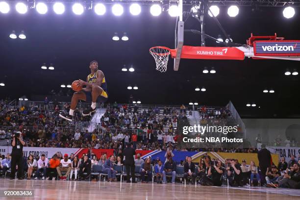 DeQuan Jones of the Fort Wayne Mad Ants dunks the ball during the 2018 NBA G-League Slam Dunk contest as a part of 2018 NBA All-Star Weekend at...