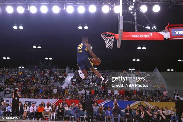 DeQuan Jones of the Fort Wayne Mad Ants dunks the ball during the 2018 NBA G-League Slam Dunk contest as a part of 2018 NBA All-Star Weekend at...