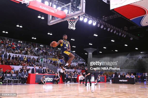 DeQuan Jones of the Fort Wayne Mad Ants dunks the ball during the 2018 NBA G-League Slam Dunk contest as a part of 2018 NBA All-Star Weekend at...