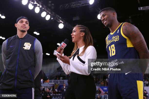 Rosalyn Gold-Onwude interviews Michael Bryson of the Iowa Wolves and DeQuan Jones of the Fort Wayne Mad Ants during the 2018 NBA G-League Slam Dunk...