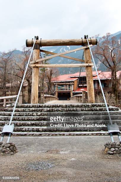 kamikochi spring scenery, kappa-bashi bridge - kamikochi national park stock pictures, royalty-free photos & images